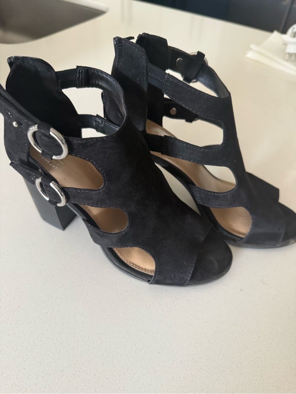 Apt. 9 Black Suede Cutout Block Heel Sandals